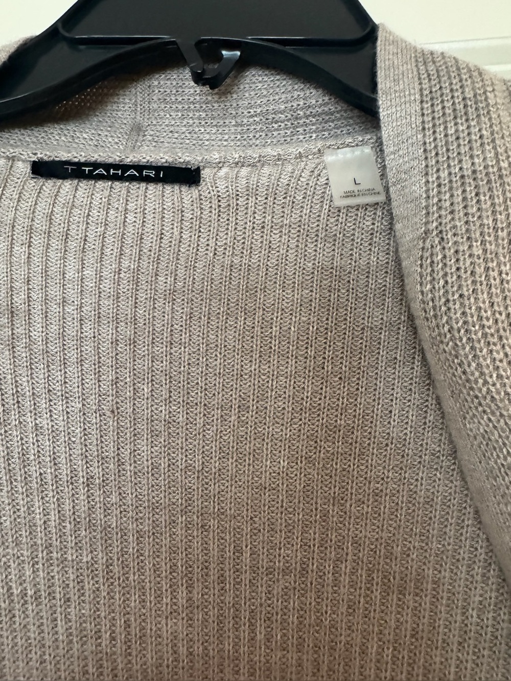 T Tahari Taupe Open-Front Long Cardigan - Picture 2 of 2